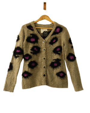 Cardigan Rapsodia Camel con Animal Print Fucsia y Negro