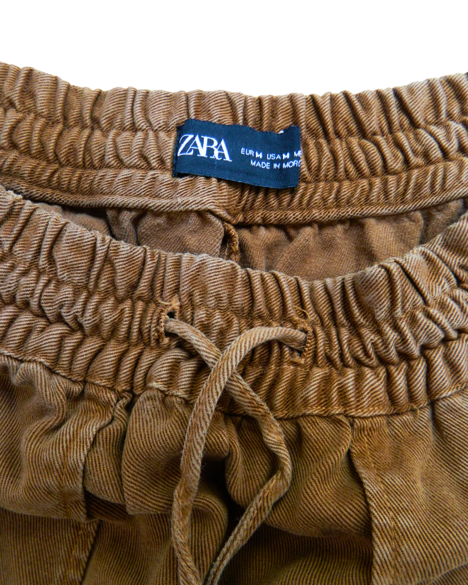 Pantalón Jogger Zara Marrón Bajo Puño