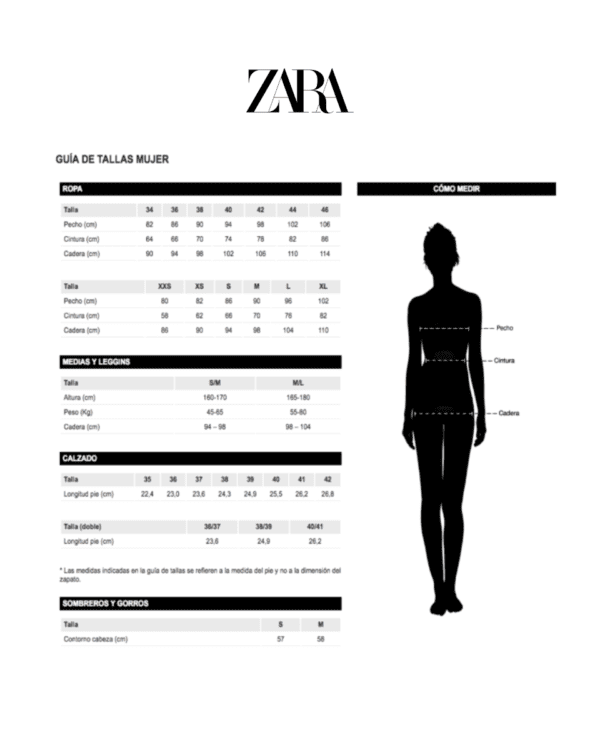 Guía de talles Zara