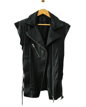 Chaqueta Biker Elisa de Cuero Negro sin Mangas (300-505)