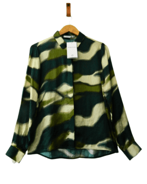 Camisa Portsaid Blurred Verde Oliva, Oscuro y Champagne con Etiqueta (397-091)