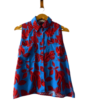 Camisa Jazmin Chebar sin Mangas estampado Hojas y Bocas (152-708)