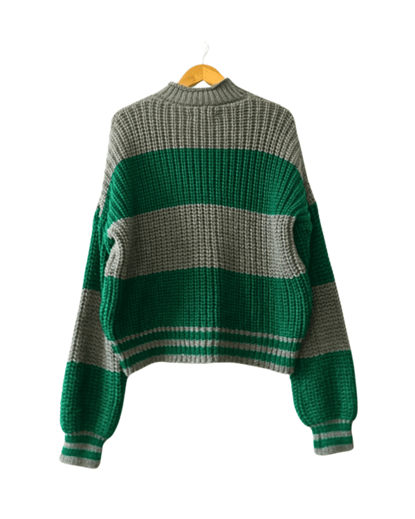 Sweater Portsaid Tejido Rayado Verde y Gris