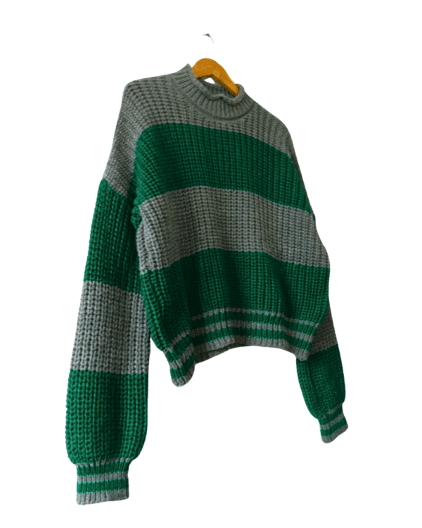 Sweater Portsaid Tejido Rayado Verde y Gris
