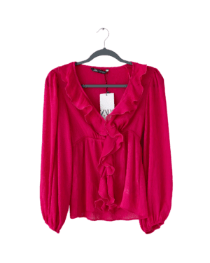 Blusa Zara Fucsia con Volados con Etiqueta