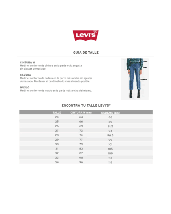 Guía de Talles Levis Denim
