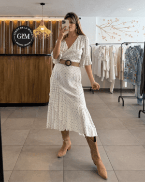 Vestido H y M Largo Natural con Lunares T. M