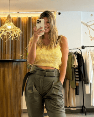 Top Zara Crop Tejido Crudo y Amarillo con Etiqueta T. M