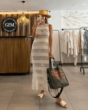 Vestido Tejido Crochet Crudo Largo T. U