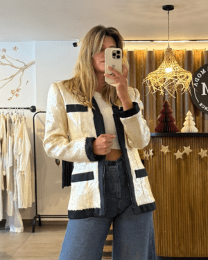 Chaqueta Julie Duroché Lentejuelas Natural y Negro T. U