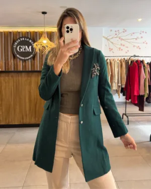 Abrigo Catalina de Aragon Wool Blend Verde con Strass T. S