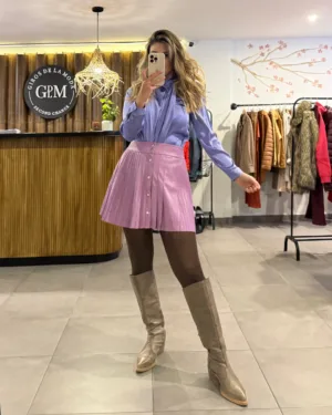 Minifalda Zara Plizada Cuero Sintético Lila T. M