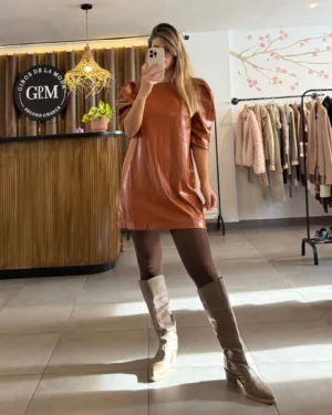 Vestido Mini Fini Braun Cuero Sintético Suela con Etiqueta T. 2