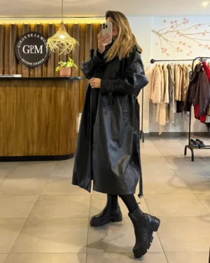 Trench H&M de Cuero Sintético Negro T. XL