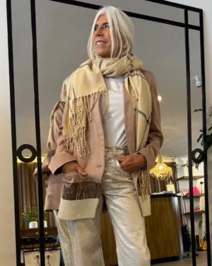 Saco Blazer Tramando Rosa Nude con Estampa T. 2