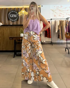 Pantalón Maria Paez Wide Leg Fleur Estampado