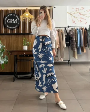 Falda Jazmin Chebar Maxi Azul Estampada