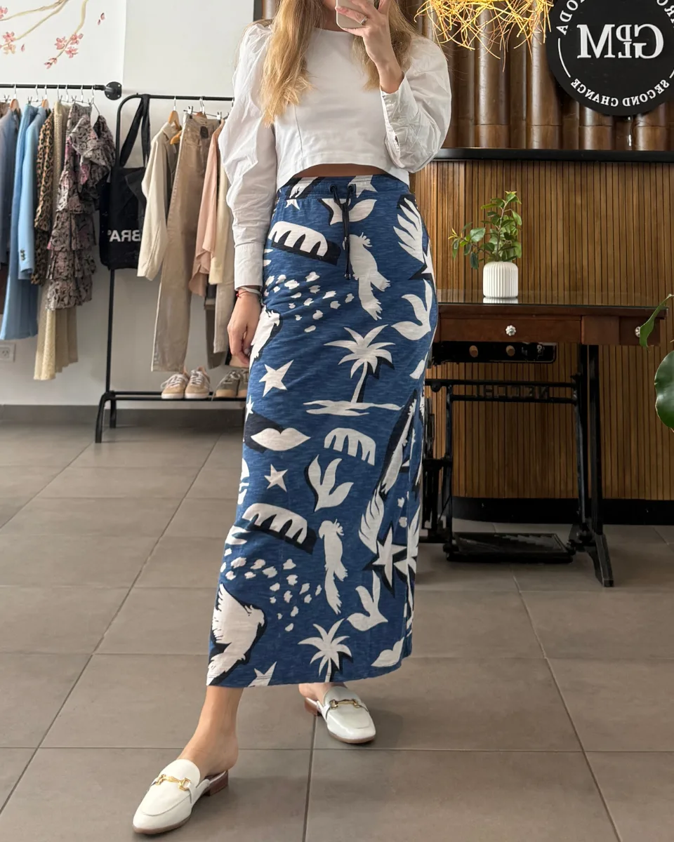Falda Jazmin Chebar Maxi Azul Estampada